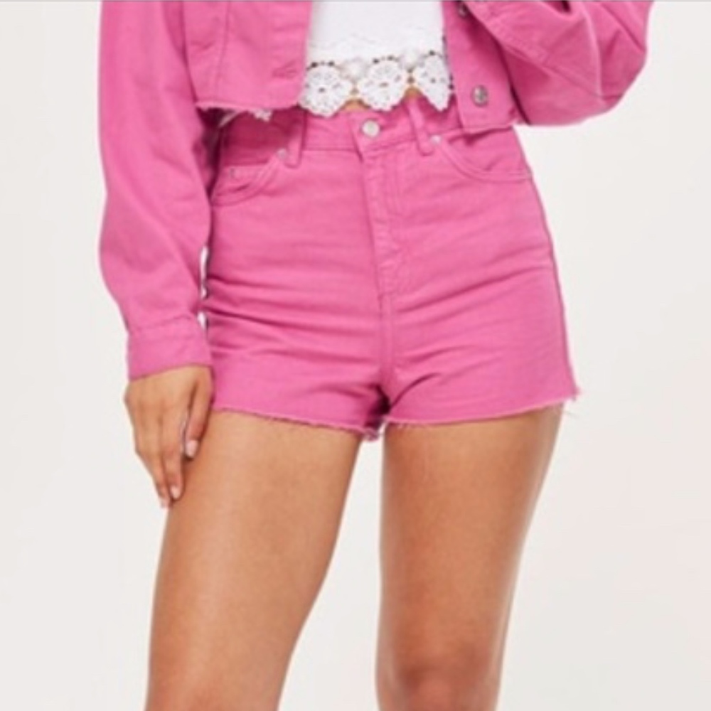 Topshop Moto Mom High Waisted Pink Shorts